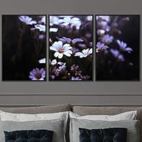 3 Piece Framed Canvas Wall Art White Cluster Flowers and Colorful Bouquet Canvas Prints Home Artwork Decoration for Living Room,Bedroom - 16