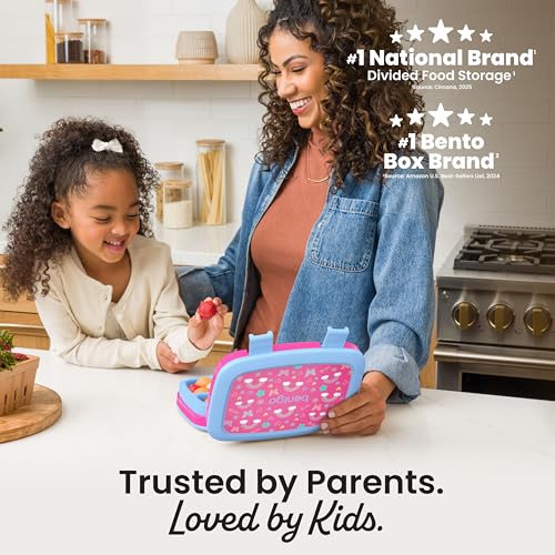 Image of Bentgo Kids Prints Leak-Proof, 5-Compartment Bento-Style Kids Lunch Box - Ideal Portion Sizes for Ages 3-7, Durable, Drop-Proof, Dishwasher Safe, & PFAS & BPA-Free Materials (Rainbows & Butterflies)