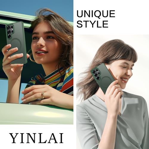 Image of YINLAI for Samsung S25 Ultra Case 6.9-inch,Magnetic Compatible with MagSafe, Slim Matte Anti-Fingerprint, Shockproof Full Body Military Grade Protection for Samsung S25 Ultra Cover, Green
