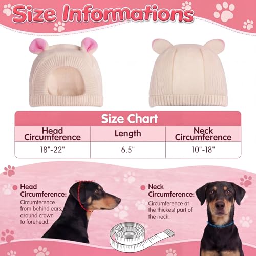 Image of Frienda Dog Ear Muffs Noise Protection, Neck 14.96 Inch Fits Medium Dogs, Knitted Calming Hood for Dogs, Fireworks Thunder Anxiety Relief, Fleece Inner Warm Beanie Hat(Milk White)