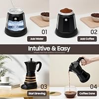 TONFEION Elektrischer Espressokocher Klein Espresso Maschine Reise Kaffeemaschine Elektrische 6 Tassen Moka-Kanne Schwarz 300 ml, 360°drehbarer, für Induktions-Herde geeignet – Ansicht 5
