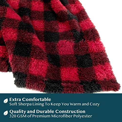 Pavilia Black Red Checkered Plush Throw Blanket For Couch, Sherpa Soft Cozy Blanket And Throw For Sofa Bed, Decorative Fur Fuzzy Warm Fleece Blanket, Lightweight Boho Home Decor All Season, 50X60 #TOP4