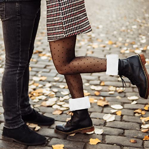 Lusofie Women Short Furry Leg Warmers 1Pair Winter Faux Fur Boot Cuff Fuzzy Fluffy Leg Warmers Knitted Fur Boot Covers Warmers Short Furry Winter Knitted Boot Socks4