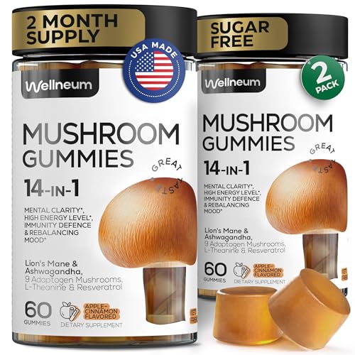 Mushroom Gummies 5000 Mg 120 Pcs (2 Pack) - Lion's Mane and 9 Adaptogenic Mushrooms Blend - Ashwagandha, L-Theanine - Mushroom Gummies for Energy, Immunity, Focus, Brain Boost - No Sugar and GMO