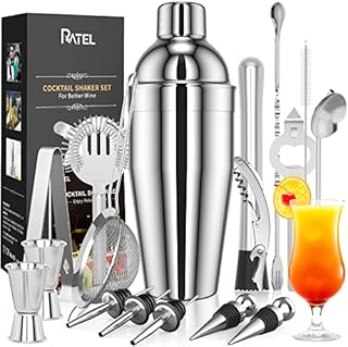 RATEL Cocktail Making Set, 17 Pieces Cocktail Shaker Set, Professional Cocktail Mixing Set, Cocktail Kit with 750ml Stainless Steel Shaker, Jigger, Strainer, Cocktail Book etc