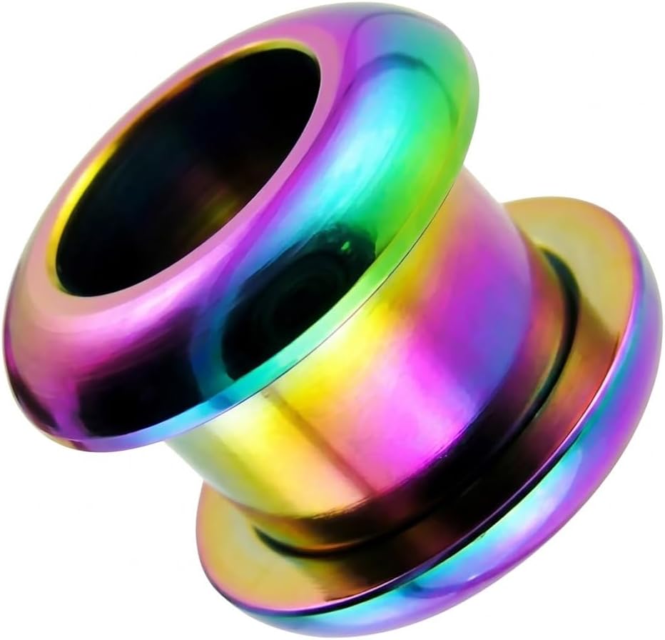 Rainbow Anodized 316L Surgical Steel Rounded Flesh Tunnel Ear Gauge Body Piercing Jewelry