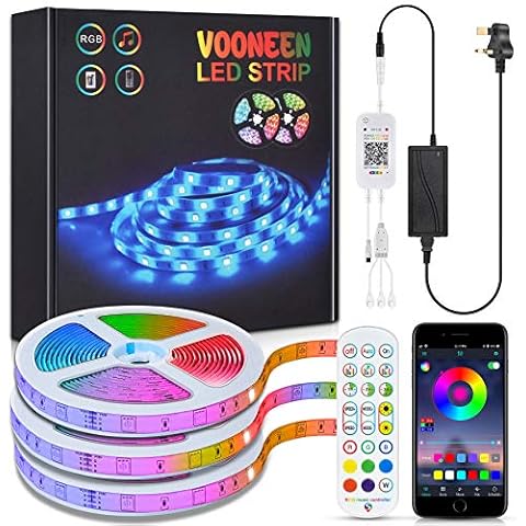 VOONEEN LED Strips Lights, 15m Colour Changing Kit RGB 5050 with 24key Remote Control and Power Supply,for Home Kitchen Christmas Indoor Decoration (15M) Cover