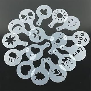16Pcs Coffee Stencils Plastic Coffee Decorating Stencils Barista Cappuccino Arts Garland Mould Cake DIY Decorating Tool for Kitchen and Store Cappuccino Arts Templates