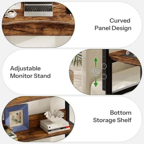 Image of CHOEZON Rolling Computer Desk with Charging Station, 31.5 Inch Mobile Desk with Adjustable Monitor Stand & Storage Shelf, Laptop Table for Home Office, Small Space, Rustic Brown and Black TDN03UBF