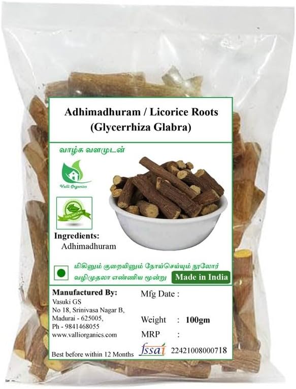 Valli Organics Adhimadhuram | Mulethi | Jethimath | Licorice Roots 100gm