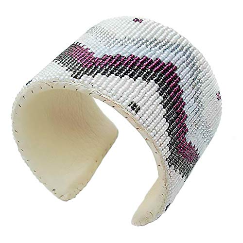 Southwestern Seed Beads Beaded Cuff Bracelet (Purple Grey)