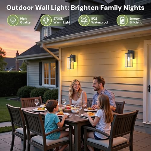 L LOHAS LED Upgraded Dusk to Dawn Outdoor Wall Lights with GFCI Outlet, 17 Inch Matte Black Waterproof Anti-Rust Outdoor Light Fixtures with Clear Glass, Exterior Light Fixtures for Porch, Garage, ETL by L LOHAS LED - Used condition - Image 2
