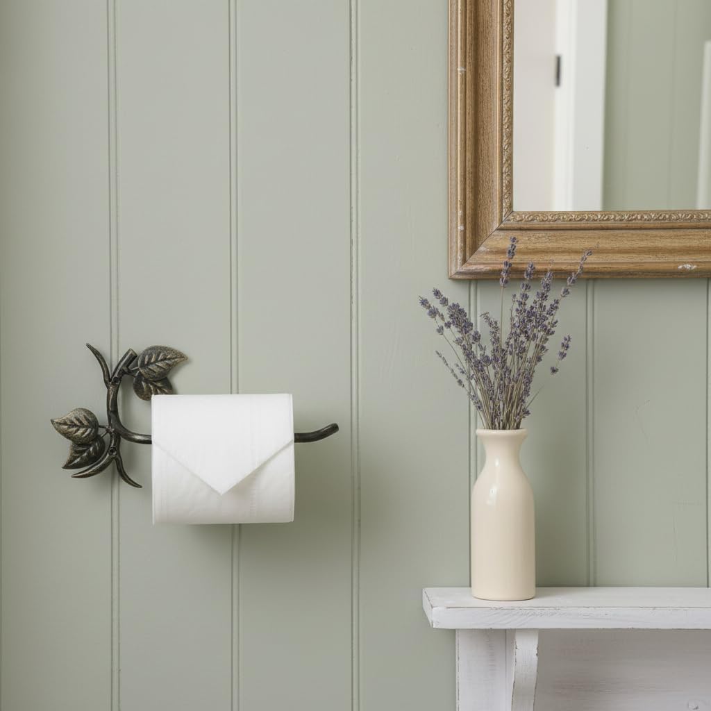 Comfy Hour 9" Black Antique Vintage Cast Iron Leaf Tissue Holder, Rustic Figurine Style Home Decor, Wall Mounted Metal Toilet Paper Hanger