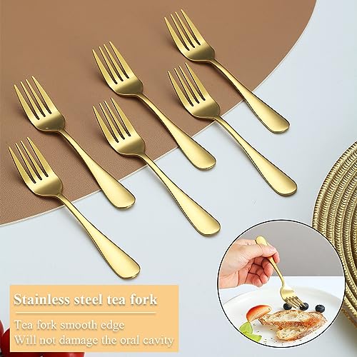 Miniatura 7 de Evanda Juego De 12 Tenedores De Postre De Acero Inoxidable Chapado En Titanio Dorado, Mini Tenedores Para Tartas Y Aperitivos Para El Hogar, Boda, Fiesta, Cafetería, Restaurante, Apto Para
