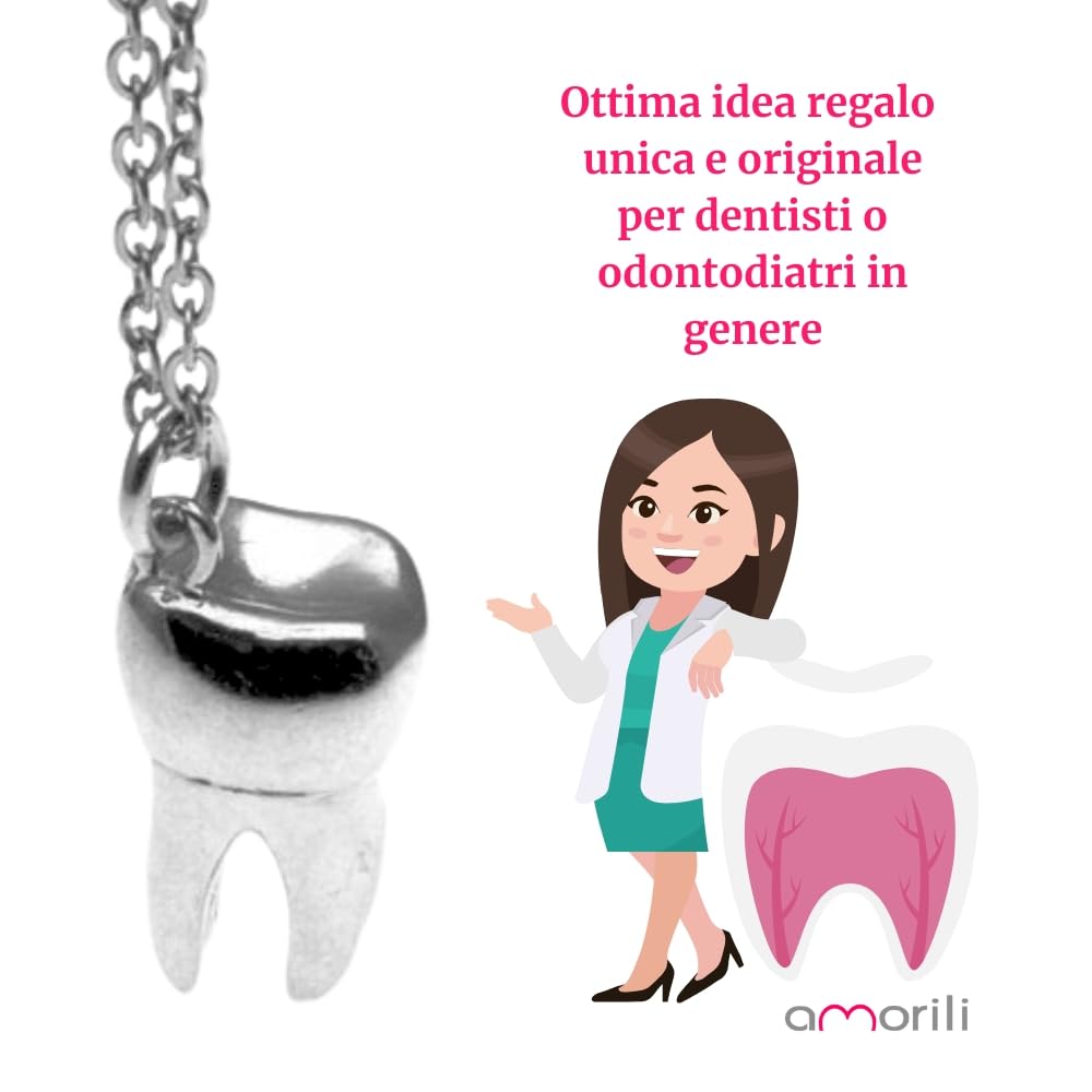 Collana con Pendente Molare Dente in Argento 925 – Gioiello Unisex, Idea Regalo Dentista, Odontotecnico, Amico a Tema Denti - cln0208