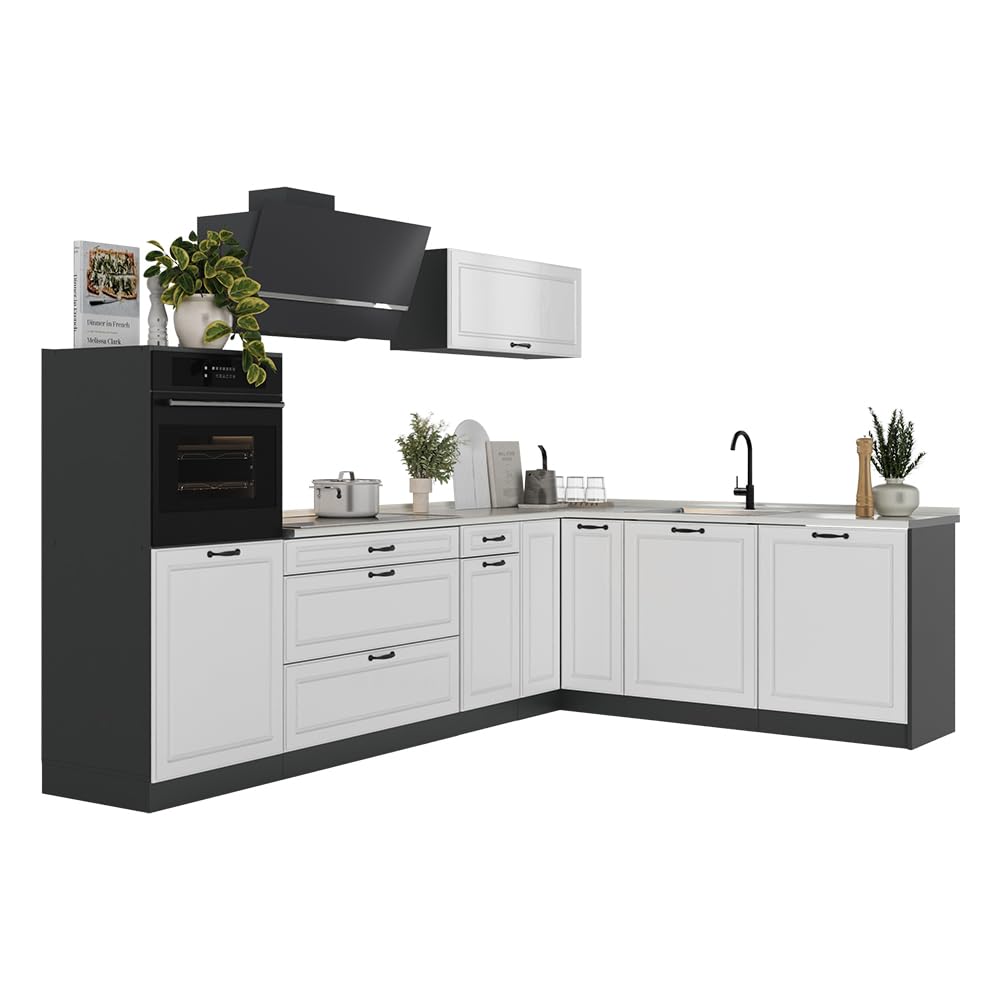Vicco Cucina angolare completa R-Line, Bianco country/Antracite 287 x cm