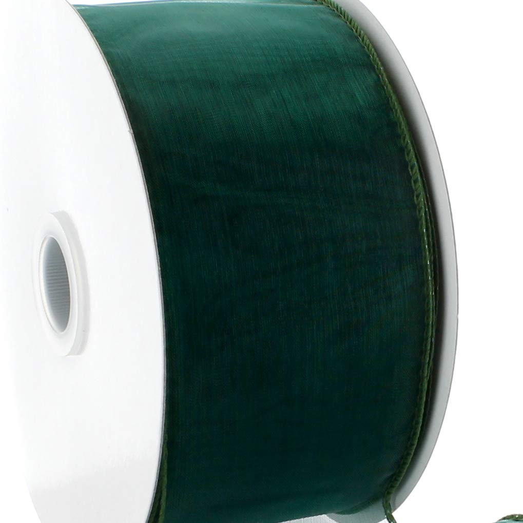 Sheer Chiffon Ribbon With Wired Edge - 1.5 Inch X 25 Yards, Hunter Green For Crafts & Bows