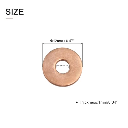 Miniatura 2 de DTGN Arandelas planas de sellado de cobre de 0.157 in x 0.472 in x 0.039 in (IDxODxT) - Paquete de 20 - Buenas para tornillos M4 de maquinaria