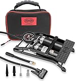 HEYNER® Fußpumpe Doppelzylinder Fahrradpumpe Luftpumpe Autoventil 10 Bar mit Tasche, Black Edition