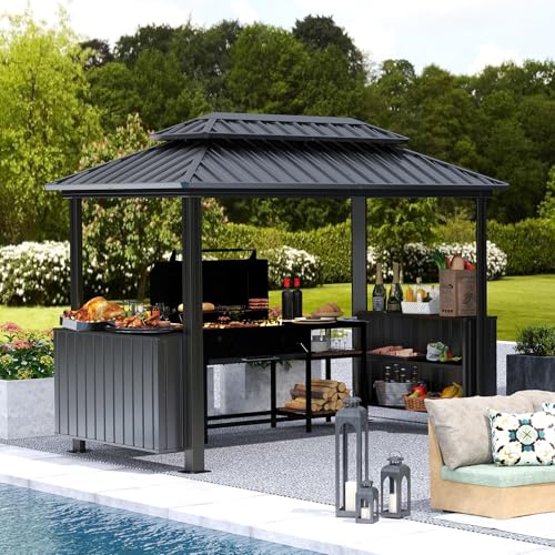 Domi 6x10FT Hardtop Grill Gazebo, Outdoor BBQ Gazebo with Double