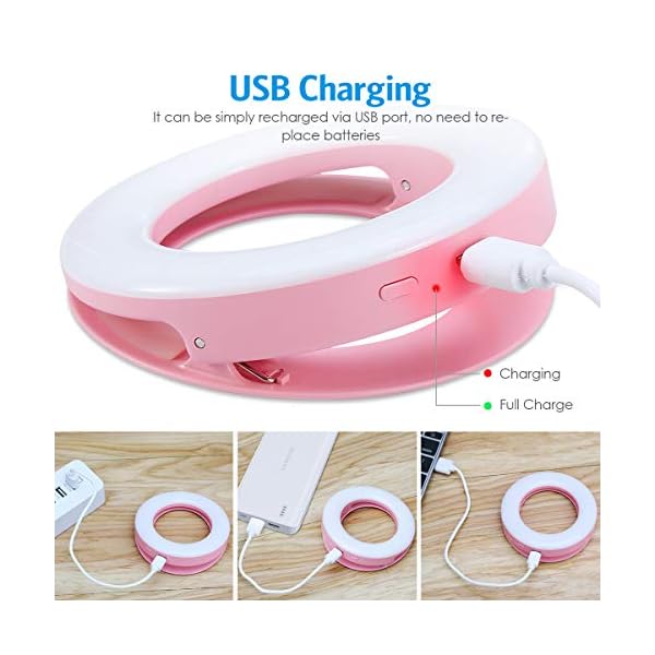 Criacr Selfie Licht, Ringlicht Handy, Selfie Ring Licht, Selfie Licht Handy mit 3 Stuff Helligkeit, USB Wiederaufladbar… – Bild 6