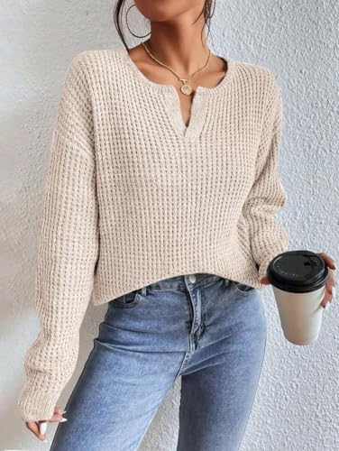 Womens Sweaters Casual Drop Shoulder Long Sleeve V Neck Pullover Tops Trendy Fall Fashion Clothes 20254