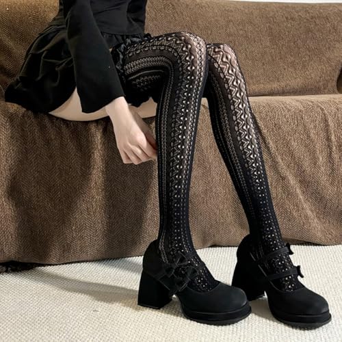 Image of Thigh High Stockings with Bow, Santa Accessory Y2K Fishnet Socks with Lace Brim Lingerie Tights for Women