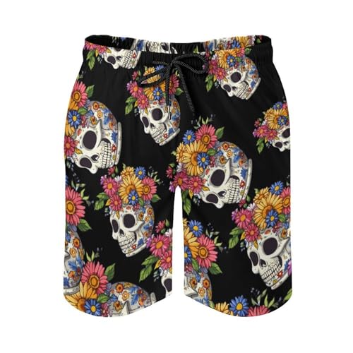 Flower Skull Men's Swim Trunks Quick Dry Board Shorts Hawaiian Beach Shorts With Pocket4