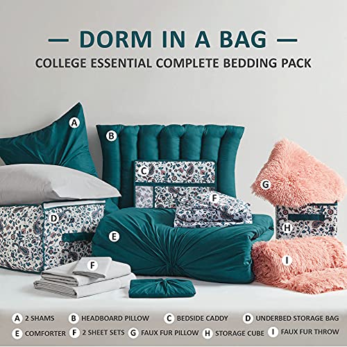 Comfort Spaces 14 Piece Bed In A Bag Comforter Set Include Sheets With 2 Side Pockets - All Season Cozy Bedding And Bedroom Organizer, College Dorm Room Essentials, Twin/Twin Xl, Henry, Teal #TOP5