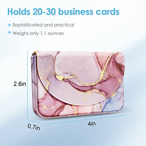 Xiviers Business Card Holder，Pu Leather Business Card Case Color Printing Pattern Card Holder Wallet，Pockets Magnetic Credit Card Holders For Men And Women，Pink Marble #TOP1