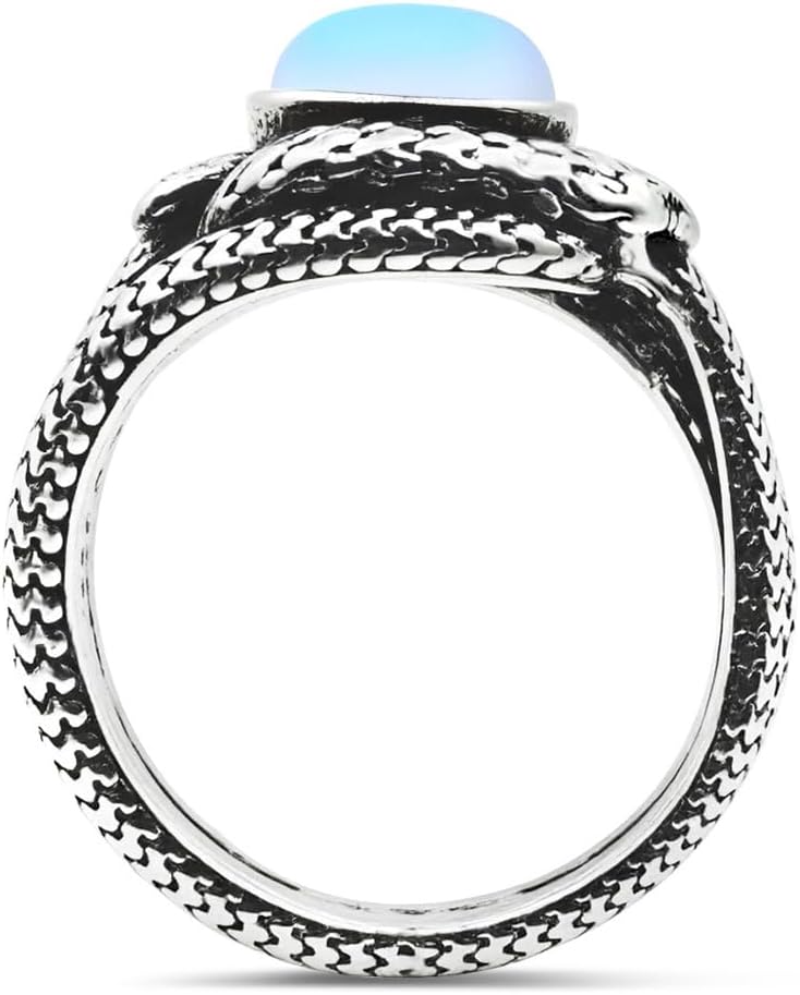 Natural Stone Infinity Ouroboros Snake Ring,Vintage Sterling Silver Genuine Crystal Gemstone Quartz Punk Gothic Cocktail Party Statement Ring for Women - Image 2