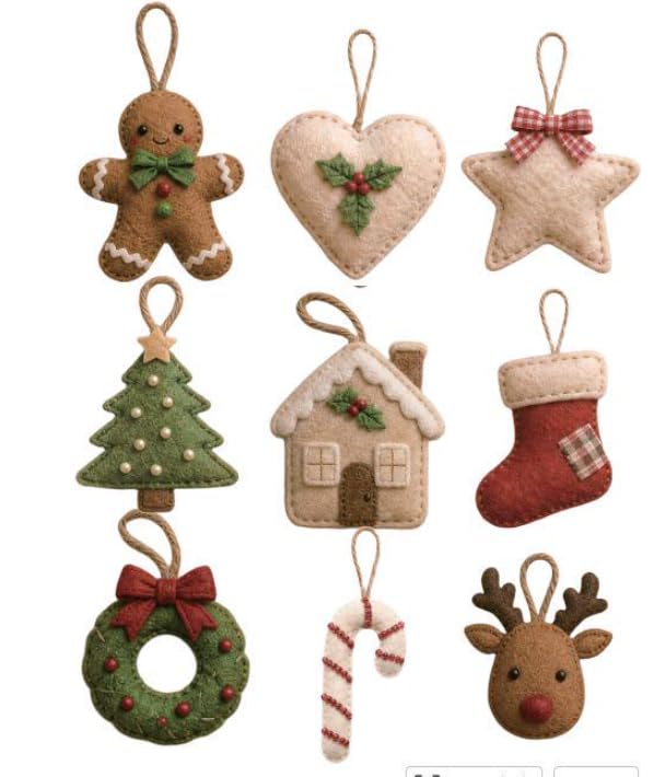 EASY JOY Felt Christmas Tree Ornaments Set, 9 Pieces Handmade Decorations — image 1