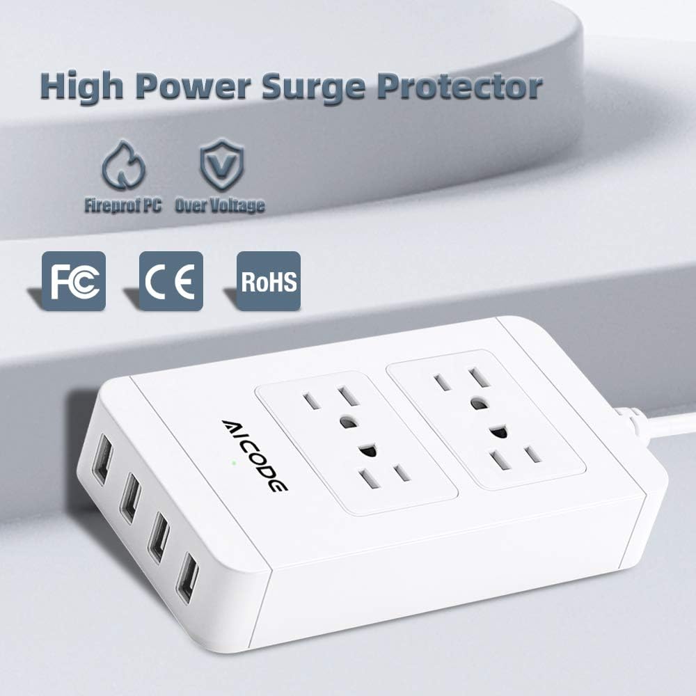 Buy Surge Protector Power Strip With Usb 4 Spaced Outlets Extension Board 4 Ports Usb Charger 2 4ax4 6 Ft Long Extension Cord 1700j 2500w 100 240v White For Home Office School By Aicode Online In Germany B083lpdj44