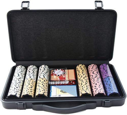 THUNDERBAY Juego de fichas de póquer compuesto de arcilla de 10.58 oz de 0.48 oz con estuche de aluminio, dos barajas de cartas, un botón de