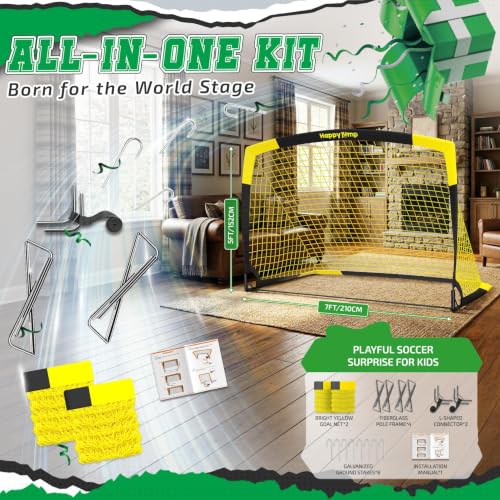 Image of Happy Jump Portable Soccer Goal 7x5 & 5x3.6 FT, Large-Frame Training Net