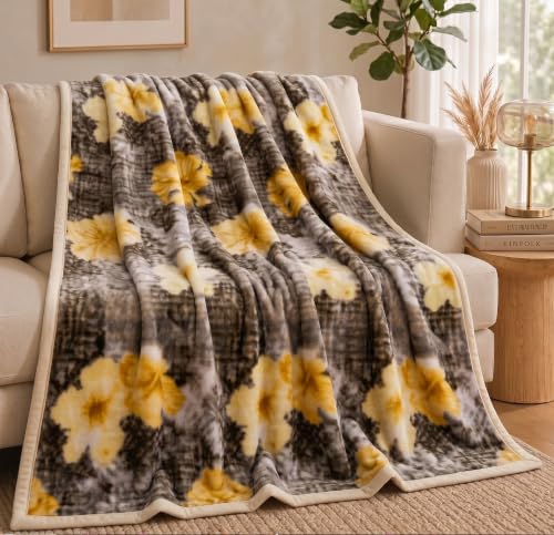 Image of VAS COLLECTIONS 280 GSM Micromink Blanket, 2.5 Kg Premium Soft Warm Cozy Blanket, Plush Floral Printed Blanket for Single Bed, Ultra Soft Comfortable Bedding, 60 x 88 Inches (152 x 220 cm) - Ash Brown