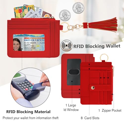 Image of KNGITRYI Small Wristlet Wallets for Women RFID Credit Card Holder Wallet Keychain Wristlet Wallet Credit Card Wallets for Women (Red)