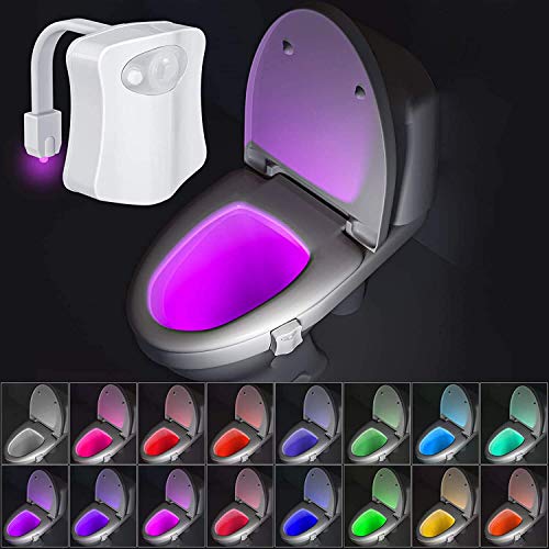 16 Couleurs Changement Lumiere Cuvette WC, Lampe de Toilette Cuvette LED Lampe Automatique Veilleuse Détecteur Mouvement (B)