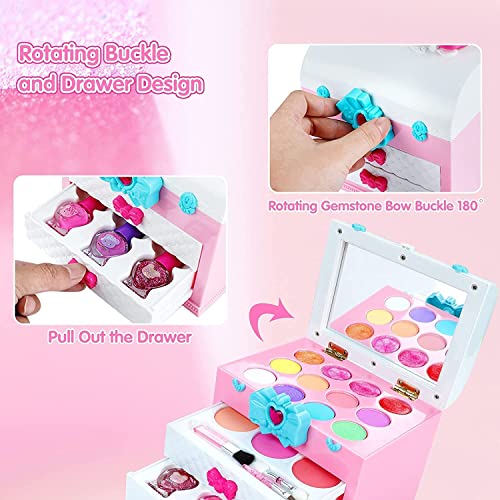 INNOCHEER-Washable-Kids-Makeup-Kit-for-Little-Girls-3-8-Real-Makeup-Toy-Set-with-Portable-Makeup-Box-Lipsticks-Brushes-and-Mirror-for-Kids-Toddlers-Pretend-Play-Birthday-Christmas