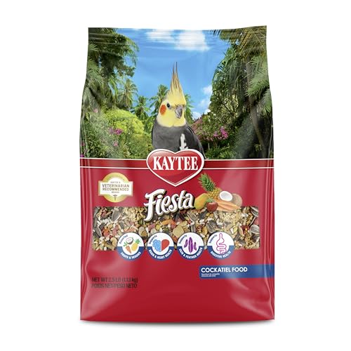 Kaytee Fiesta Cockatiel Food Nutritious and Fun Blend Supports Skin Feather Digestion Brain and Heart Health 2.5 pounds