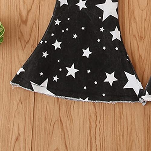 Calça flare infantil para bebês meninas, jeans rasgado, jeans rasgado, com babados, pernas largas, c