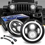 NUVISION LIGHTING NVL-HL-001H 7 inches LED Halo DRL Headlight High Low Beam Compatible with 97-17 Jeep Wrangler JK TJ LJ CJ 18 Wrangler JK with Wiring Harness (Left &amp; Right) DOT Approved