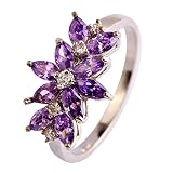 Psiroy 925 Sterling Silver Created Amethyst Filled Vine Leaf Promise Ring Size 9