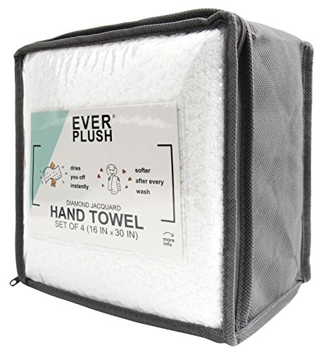 Everplush Diamond Jacquard Hand Towel Set, 4 X (16 X 30 In), White, 4 Count #TOP3
