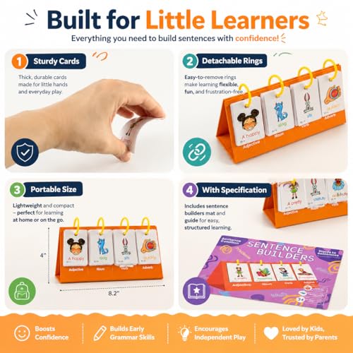 Alened Sentence Building Flash Cards for Kids Ages 5-8, Learn to Read Phonics Toy, Word Games, Speech Therapy Materials, Education Kindergarten Classroom Must Haves for 1st 2nd Grade — view 4