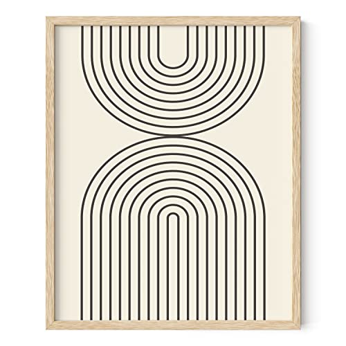 HAUS AND HUES Neutral Wall Art Print – Boho Mid Century Decor, Line Art and Geometric Design, Black Semi Circle Reflected (16x20, Beige Frame)