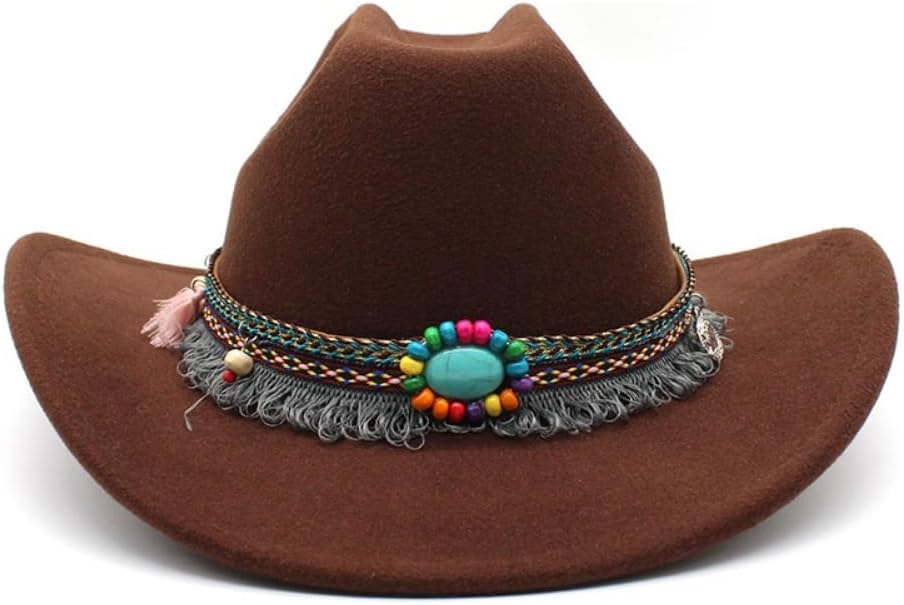 Western Felt Cowboy Hat, Tan with Black Leather Band, Wide Brim, Classic Style
