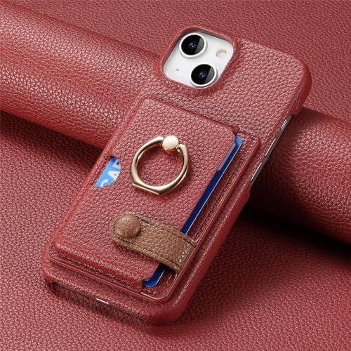 Étui de téléphone avec anneau en cuir LVTFCO rouge pour iPhone 12 Pro