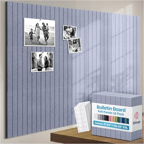 Image of X-Large Cork Board Alternative 12-Pack Felt Bulletin Board Thick and Decorative Pin Board for Home Office Walls 47.24 x 35.43 Inches with 72 Adhesive Tabs - [Dusky Gray]