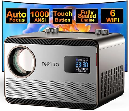 Image of TOPTRO HQ5 1080p Native Resolution Projector for Home 4K Support, 12000 Lumen (1100 ANSI) Auto (Focus+Keystone+Screen Fit) WiFi 6 Inbuilt Netflix PrimeVideo Hotstar 10W Speaker 300 inch Max Display